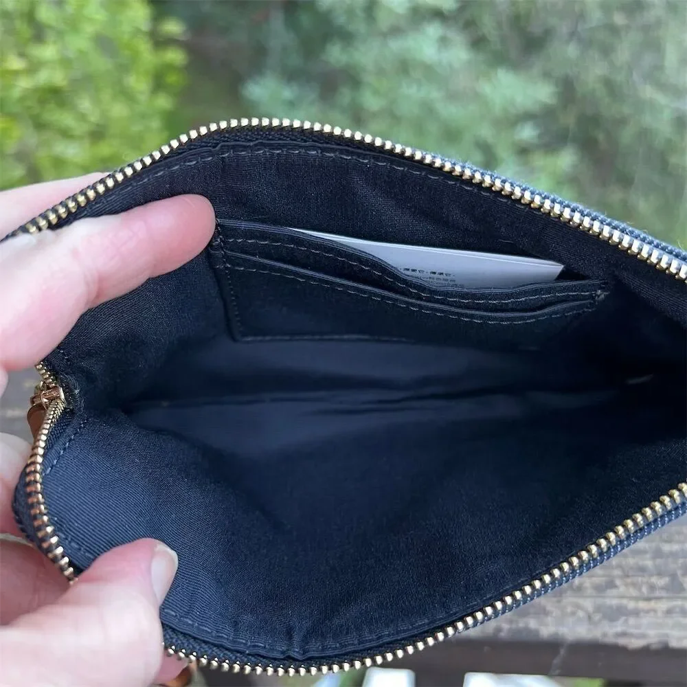 COACH Women's Large Corner Zip Phone Wallet Wristlet Denim Clutch Bag NWT